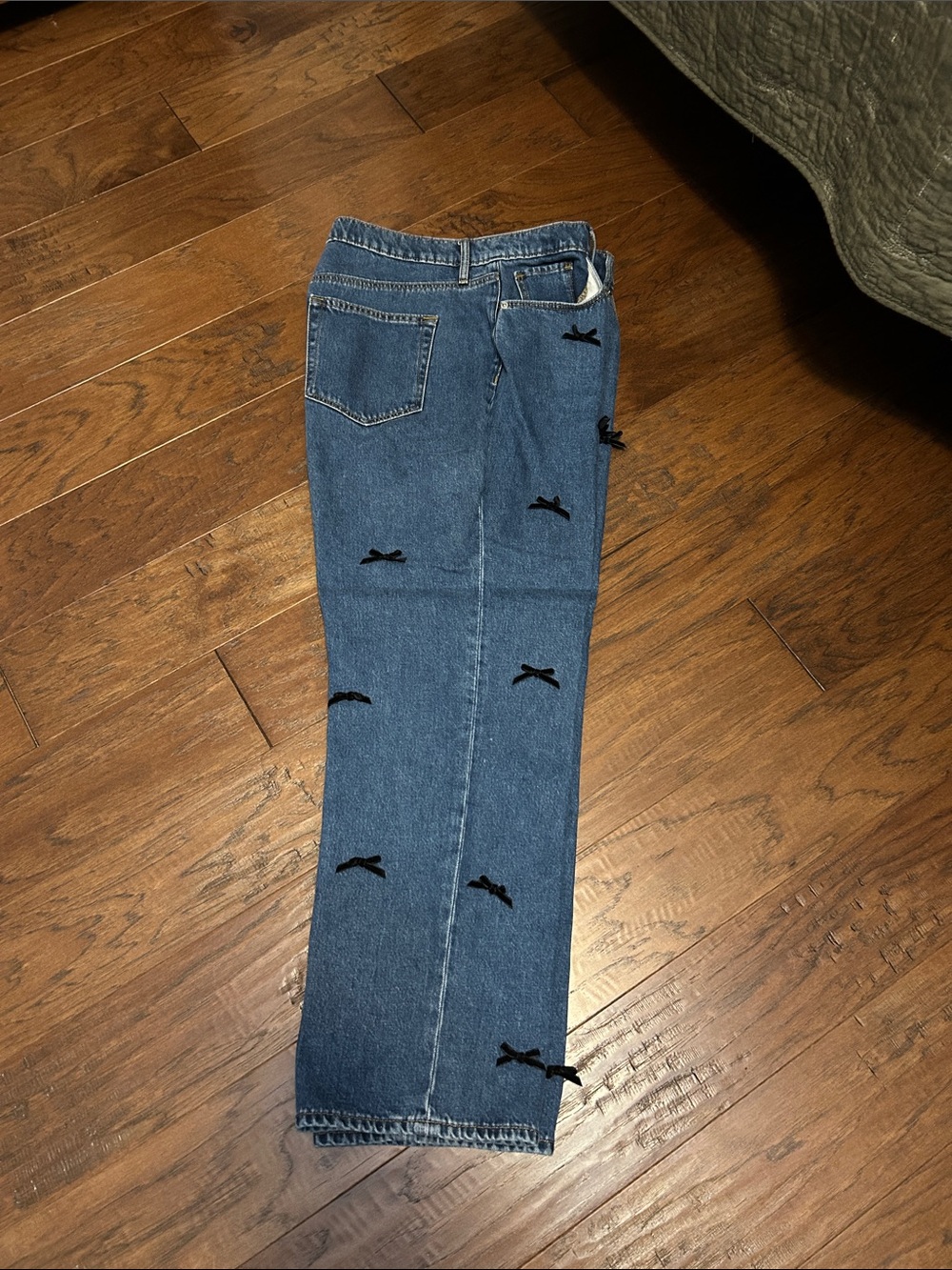 LOFT Blue Denim Jeans with Black Bow Accents